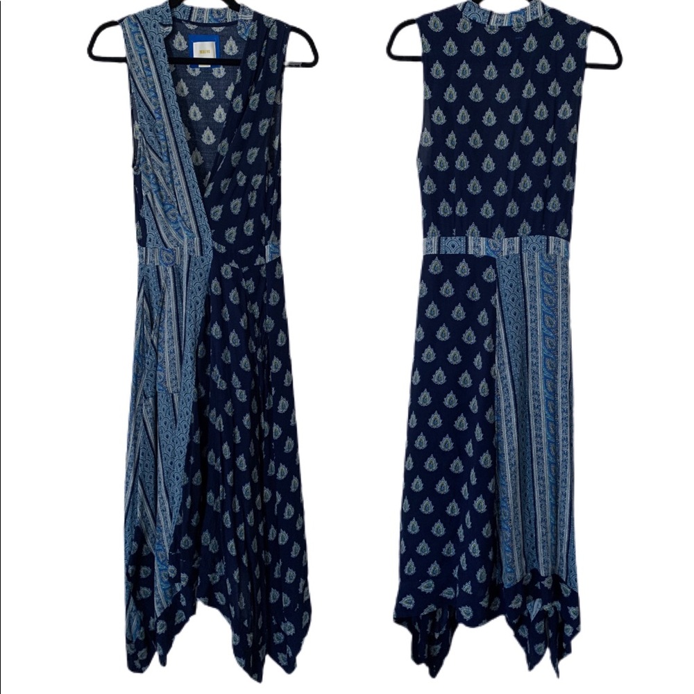 Anthropologie Blue Patterned Wrap Dress - Picture 4 of 12